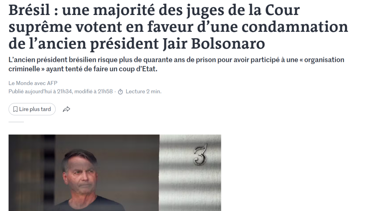 Jornal francês também noticiou a condenação do ex-presidente pelo STF. Foto: Reprodução