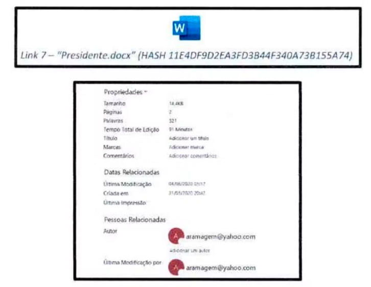 Arquivo tinha o nome de "Presidente.docx" Reprodução