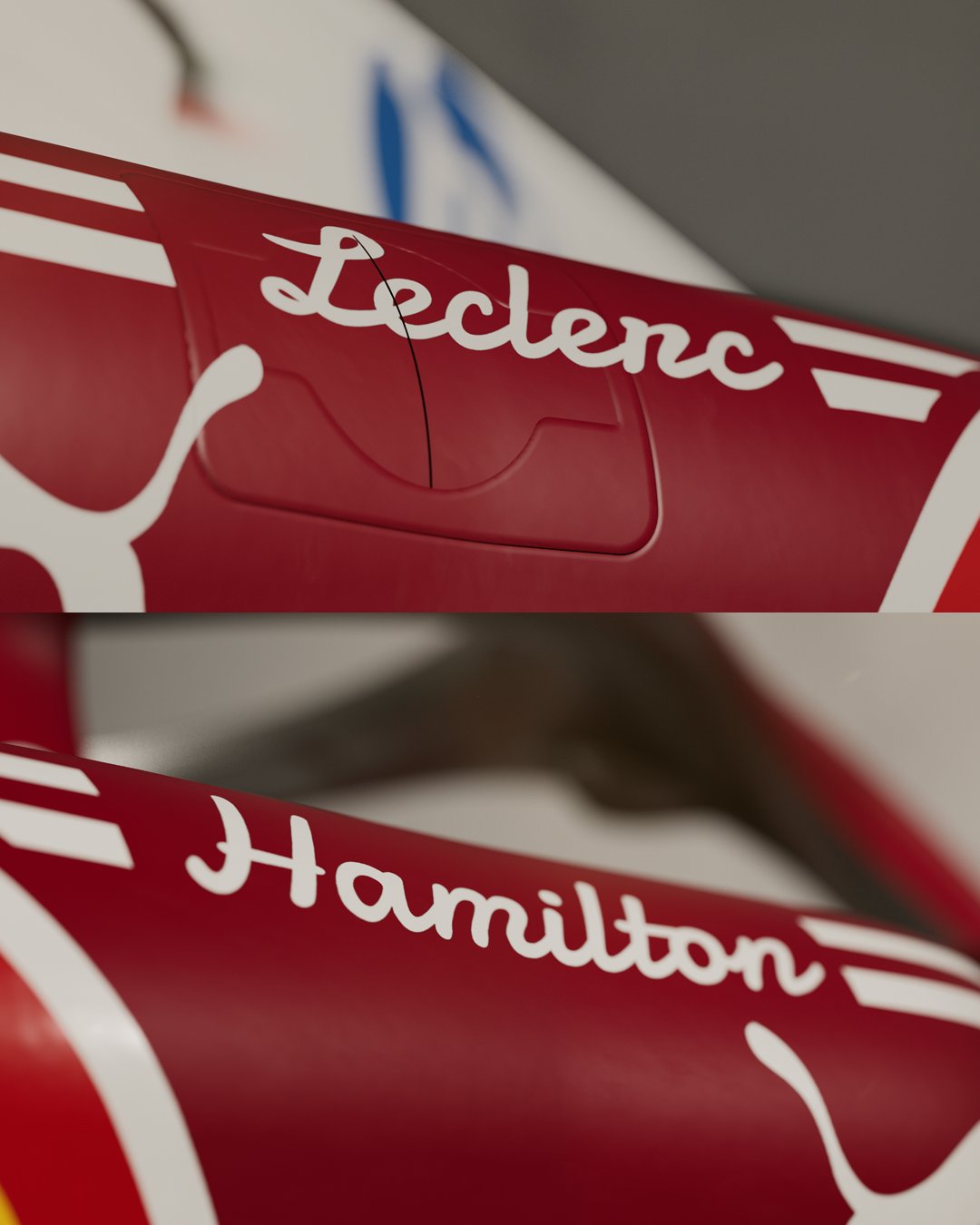 Detalhes da pintura especial da Ferrari remetem ao carro utilizado por Niki Lauda em 1975. Foto: Reprodução/Scuderia Ferrari