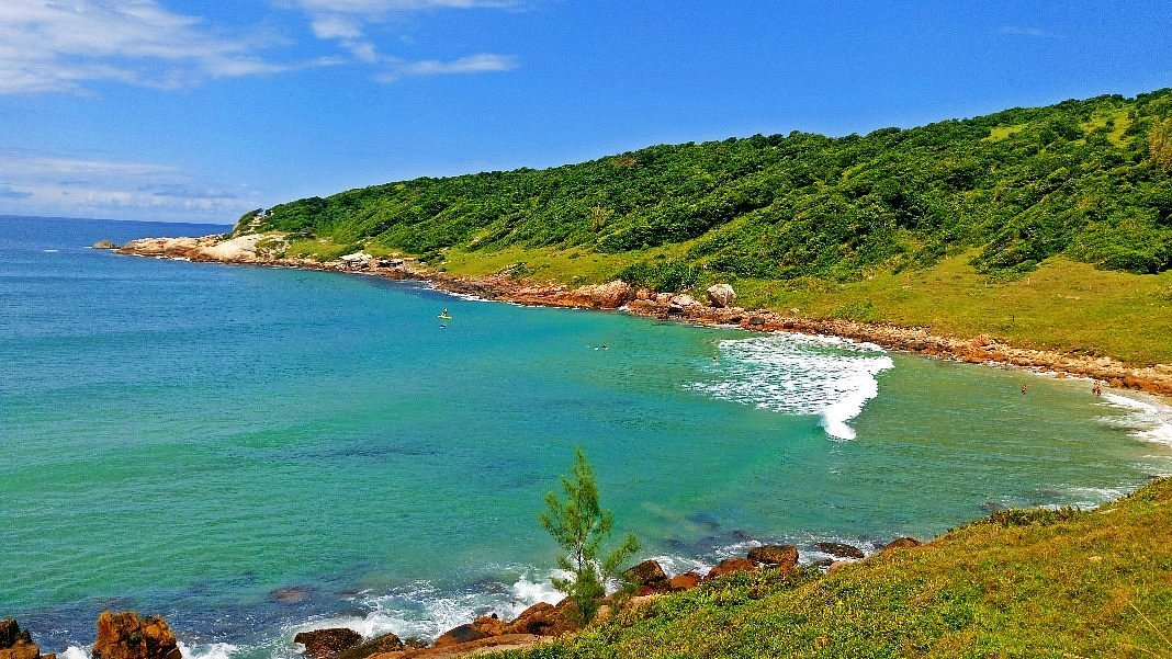 Ideal para quem procura um refúgio tranquilo, a Praia do Rosa, em Santa Catarina, é famosa por suas ondas perfeitas e natureza preservada. Reprodução/Wowtickets.com