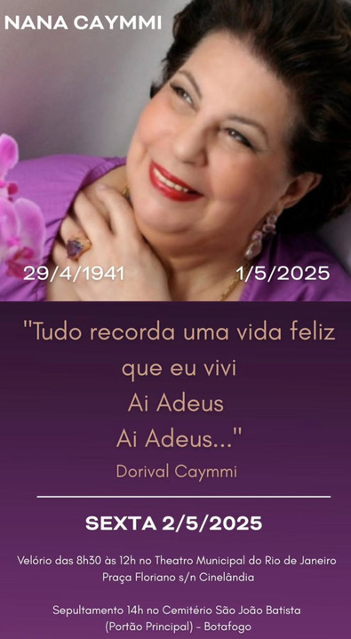 Story do perfil oficial de Nana Caymmi . Foto: Reprodução: Instagram/@nanacaymmi