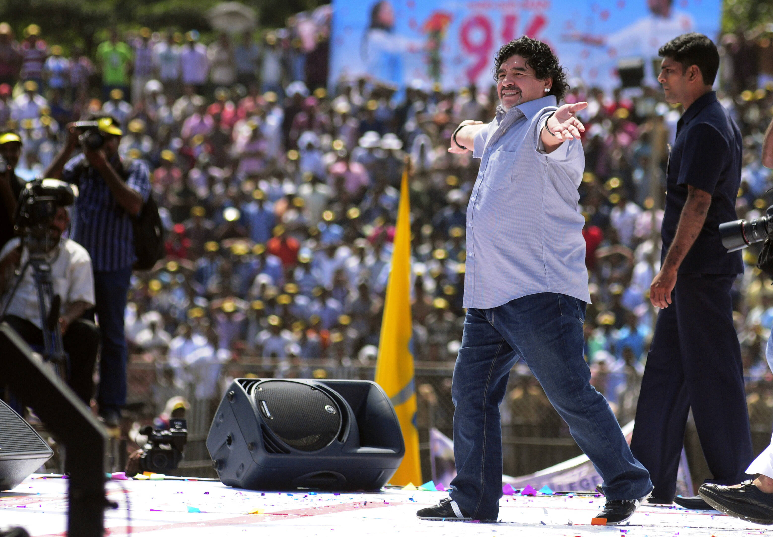 Maradona na Índia em 2012, um pouco acima do peso. Foto: AP