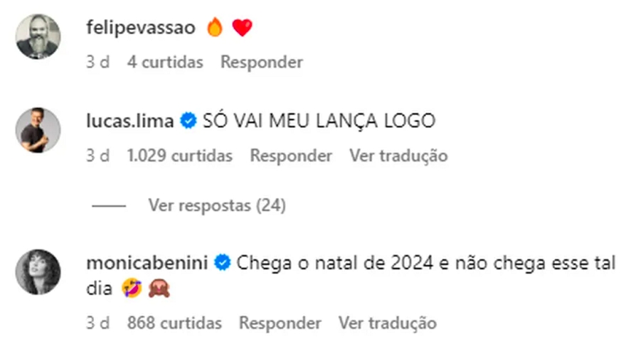 Lucas Lima, ex-marido de Sandy, também vibrou com o anúncio.