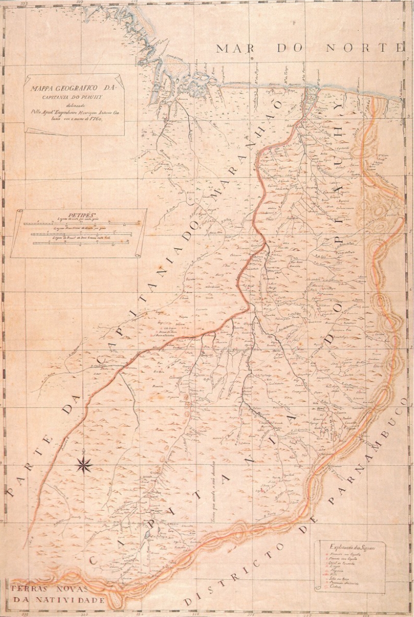 O mapa, de autoria do engenheiro Henrique Antonio Galúcio, demarca a fronteira entre os estados no alto da Serra da Ibiapaba. 
 Reprodução: Flipar