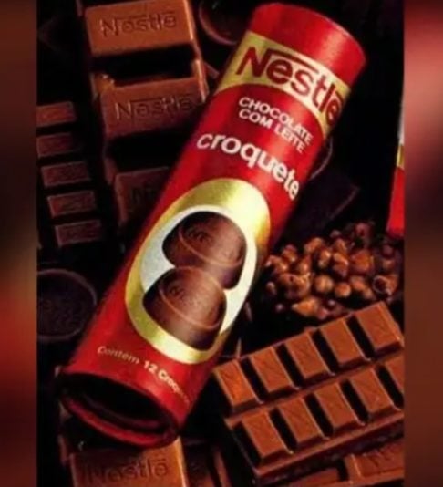 Croquete, da Nestlé: Esse chocolate icônico com recheio crocante fez muito sucesso na década de 1980, mas acabou saindo das prateleiras depois de quase 30 anos de existência. E você, lembrava desse? Reprodução: Flipar