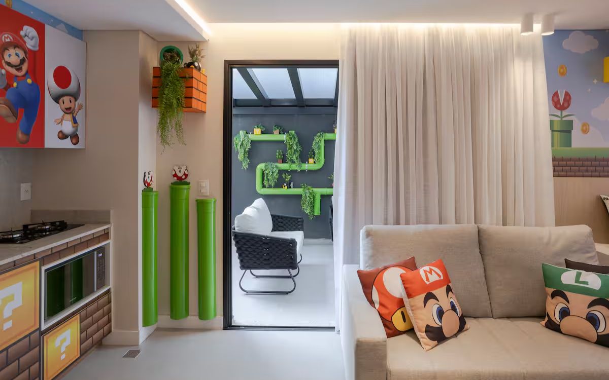“Apartamento do Super Mario” atrai turistas em Blumenau com temática geek. Foto: Airbnb