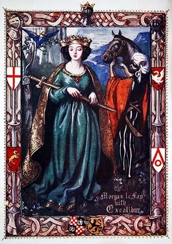 Morgana Le Fay (Lendas Arturianas) - Também presente nessa fantasia, é uma poderosa feiticeira e meia-irmã do Rei Arthur. Em várias versões da história, ela começa como uma aliada de Arthur, mas se torna sua inimiga, associada a tramas para derrubar o reino. Personagem complexa, que combina conhecimento místico e ambição. Reprodução: Flipar