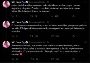 Tweets de MC Carol. Foto: Reprodução/Twitter