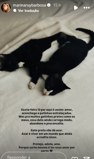 Marina Ruy Barbosa fala do preconceito sofrido por gatos pretos. Foto: Reprodução Instagram