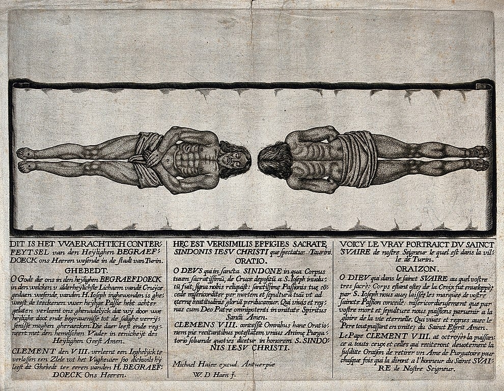 Em 1988 foi feita a datação por carbono-14 e concluiu-se que o material era bem mais recente do que a época de Jesus. Três laboratórios apontaram o tecido como do século 13 ou 14.  Reprodução: Flipar