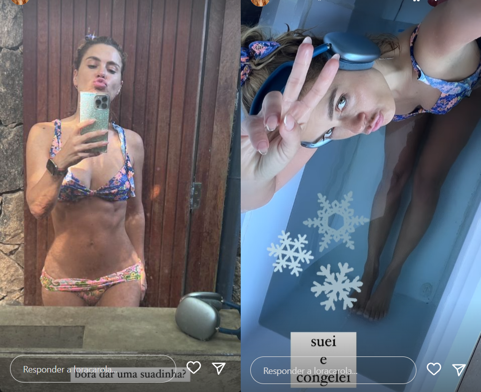 A atriz encarou uma banheira gelada após a sauna. Foto: Reprodução/Instagram - 22/01/2023