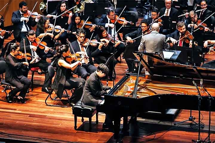 algumas orquestras também incluem piano e celesta, dependendo da obra executada. Reprodução: Flipar