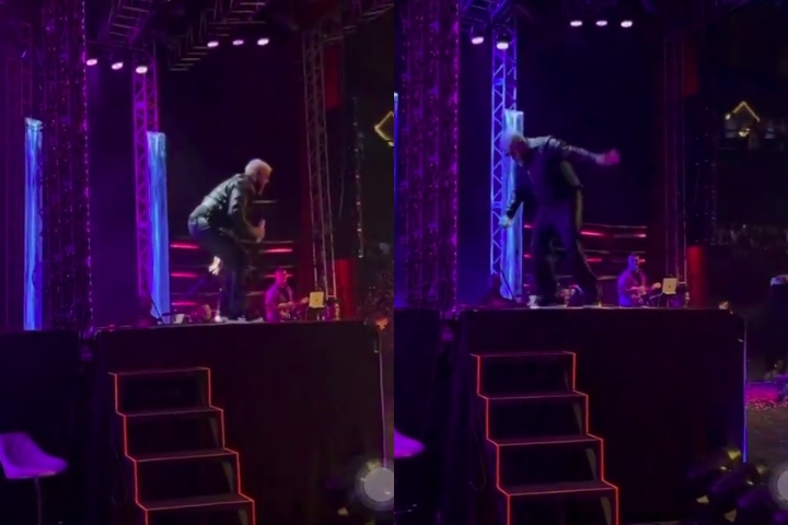 A plateia reagiu com surpresa, e Mumuzinho correu para ajudá-lo. Belo se levantou rapidamente, fez um salto com giro e recebeu aplausos.  Reprodução: Flipar