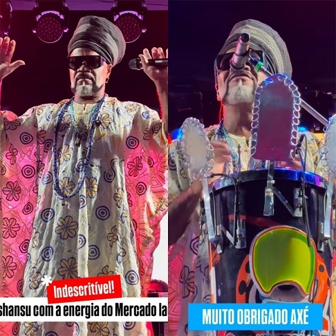 O cantor Carlinhos Brown foi uma das atrações do tradicional Mercado Iaô, que completou 10 anos neste domingo (15/12), na Fábrica Cultural, localizada no Largo da Ribeira, em Salvador.  Reprodução: Flipar