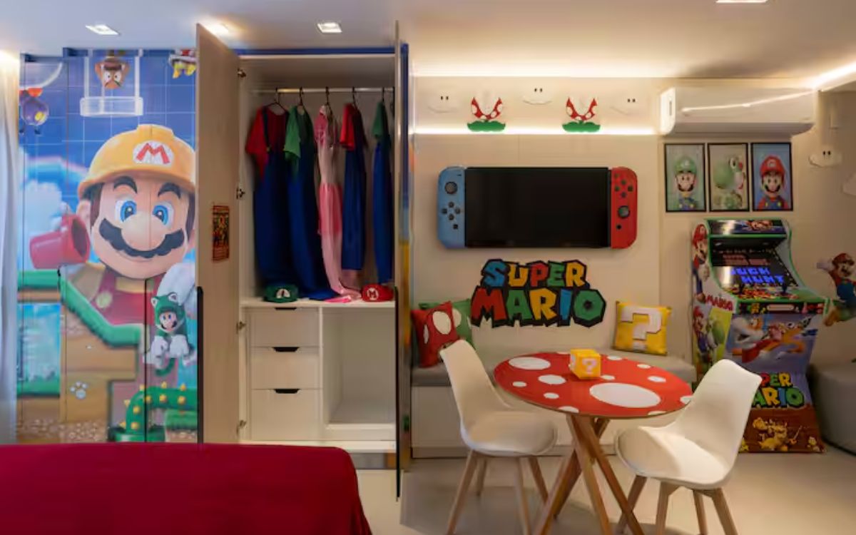 “Apartamento do Super Mario” atrai turistas em Blumenau com temática geek. Foto: Airbnb