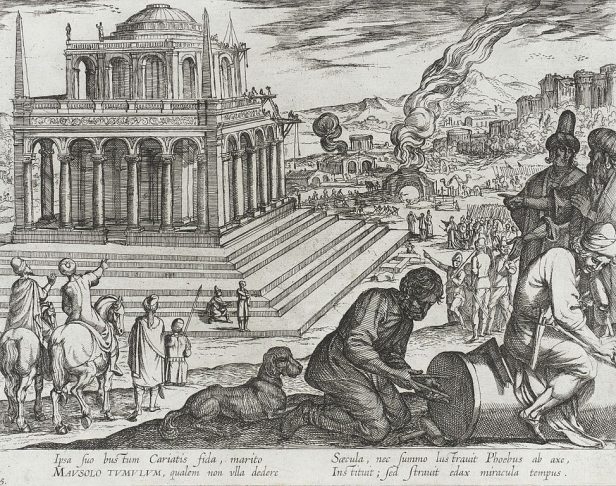 Mausoléu de Halicarnasso (Turquia) – Foi um grandioso túmulo construído por volta de 350 a.C. para Mausolo, rei de Cária, por sua esposa Artemísia. Tornou-se tão famoso que a palavra “mausoléu” passou a designar qualquer grande sepultura. Reprodução: Flipar