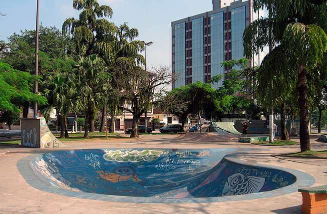 Pista de Skate na Praça Palmares, em Santos, que já foi usada em Santos. Foto: Arquivo/Prefeitura de Santos