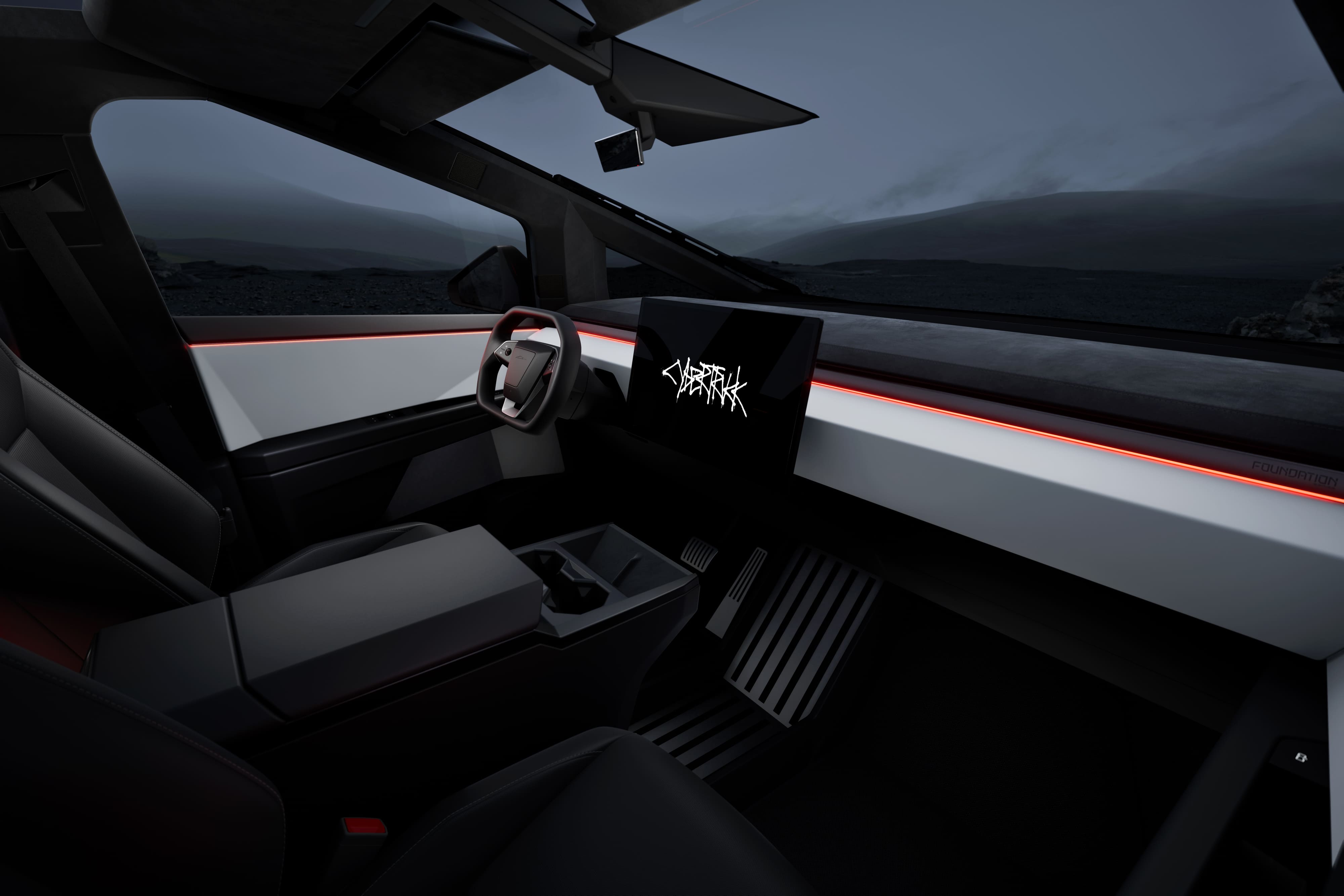 Cybertruck mantém tendência de interior minimalista dos demais carros da Tesla Divulgação/Tesla