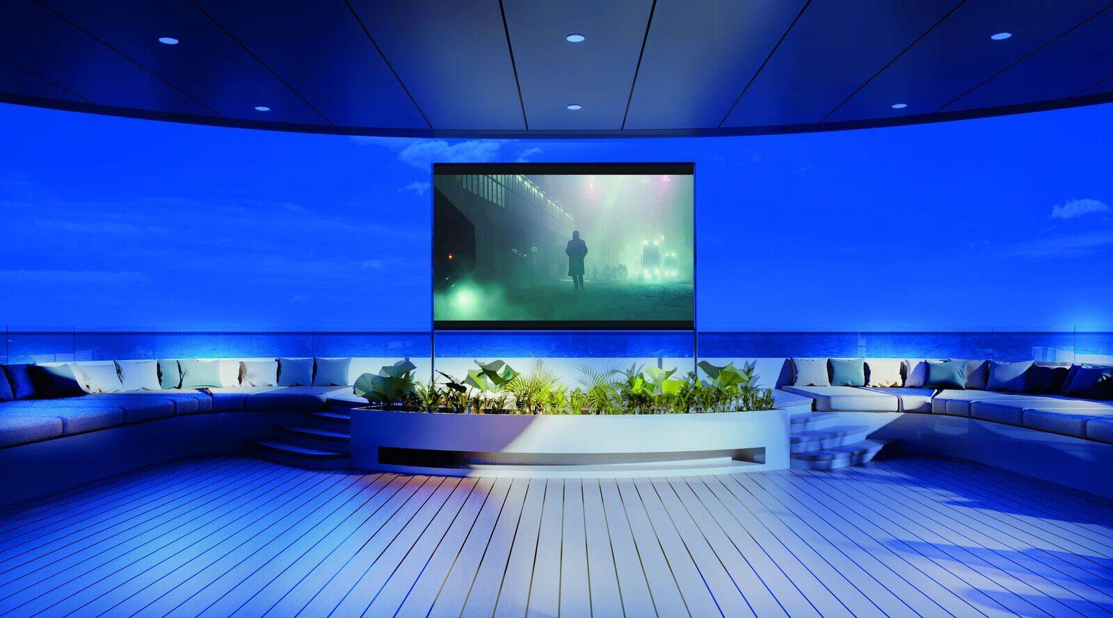 Área de cinema do superiate Emerald Azzurra. Foto: Divulgação