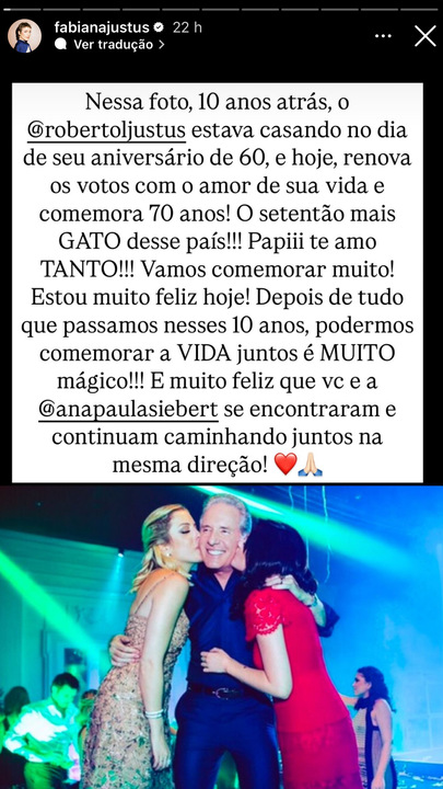 Story de Fabiana Justus. Foto: Reprodução: Instagram/@fabianajustus