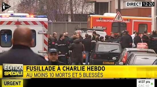 Sede da revista Charlie Hebdo é atacada em Paris, França. Foto: Reprodução/Twitter