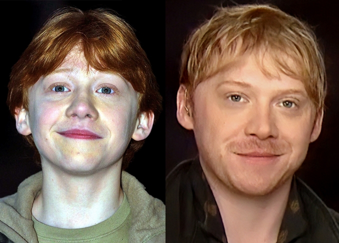 Rupert Grint - Ator nascido em 24/8/1988 em Hertfordshire (Inglaterra), viveu o divertido e fiel Ronald Weasley, ou simplesmente Ron, o melhor amigo de Harry Potter. Após a saga, não fez muitos filmes. O último foi em 2015. É produtor de cinema.