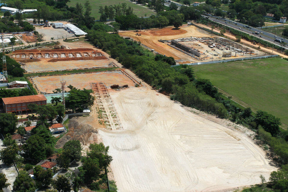 Obras para a arena de hóquei sobre grama, no Complexo de Deodoro, em março de 2015. Foto: Divulgação/Rio 2016