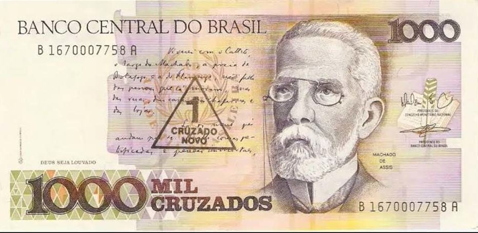 Cruzado: ficou em circulação por dois anos, de 28 de fevereiro de 1986 a 15 de janeiro de 1989. Era representado pelo símbolo “Cz$”. Reprodução: Flipar