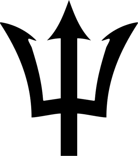 Outro país que utiliza o tridente como símbolo principal é a pequena ilha de Barbados, conhecida por ser a terra natal da cantora Rihanna. O tridente no meio de sua bandeira significa a independência do Reino Unido. Reprodução: Flipar