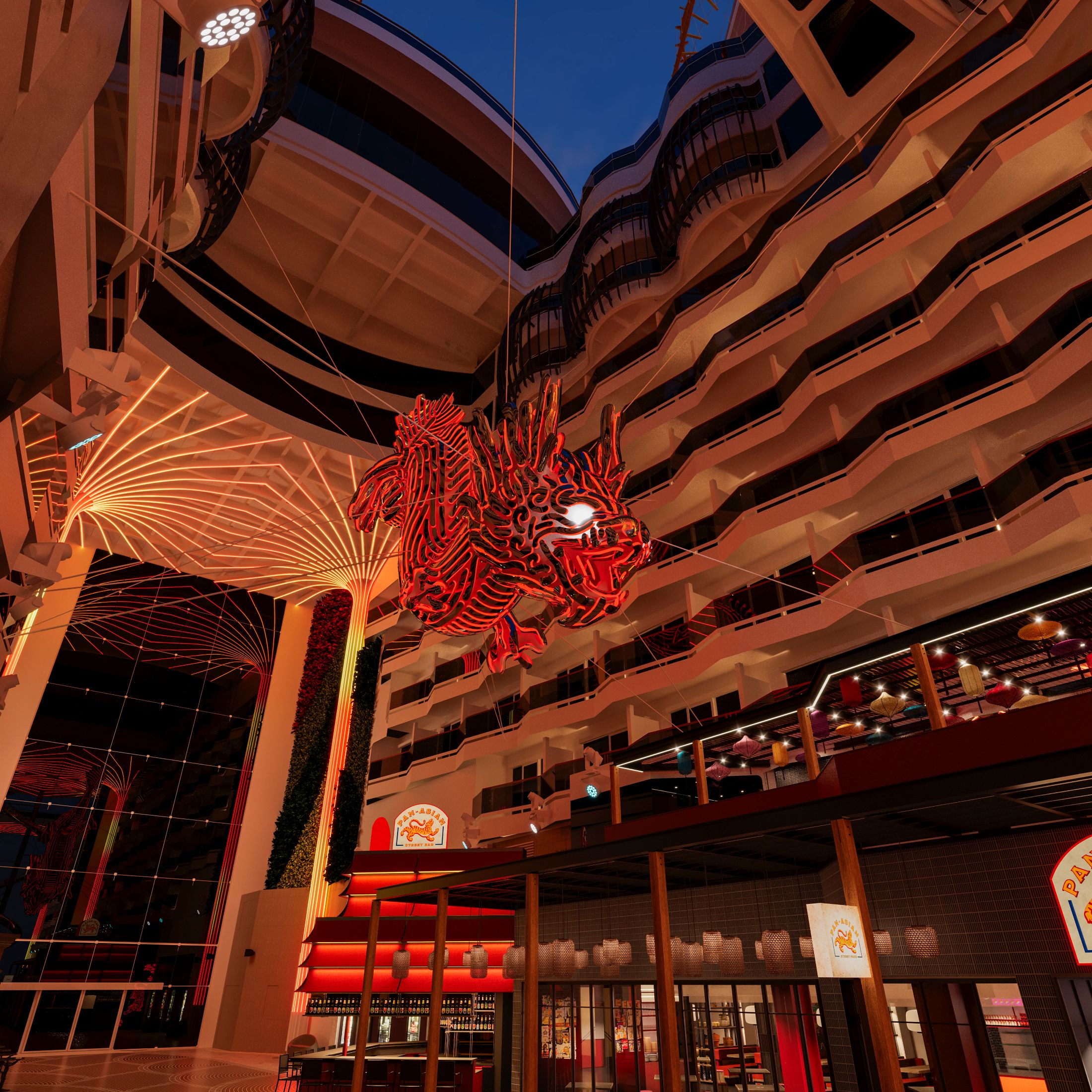 Escultura de Dragão possui 12m de cumprimento e 9m de largura . Foto: Divulgação / MSC Cruzeiros