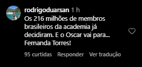 Comentários na publicação da contagem regressiva do Oscar  Instagram