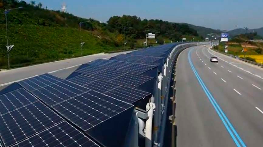 Ciclovia Solar (Coreia do Sul) - Tem este nome por causa de painéis solares instalados ao longo do percurso de 32 km, entre as cidades de Daejeon e Sejong.  Reprodução: Flipar