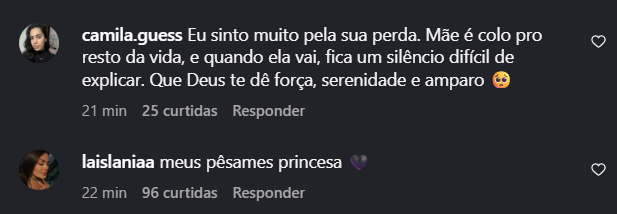 Comentários sobre a morte da mãe de Mel Maia. Foto: Instagram