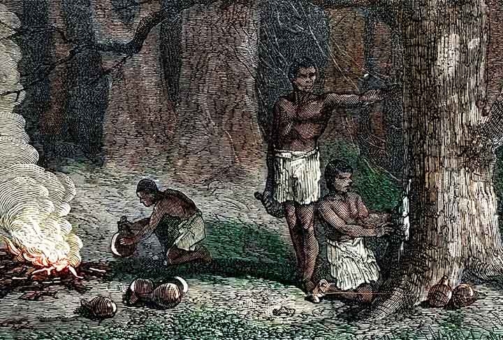 Essas civilizações usavam o látex misturado com suco de plantas para produzir bolas elásticas para jogos cerimoniais e sandálias resistentes. O material já era amplamente integrado à cultura mesoamericana. Reprodução: Flipar