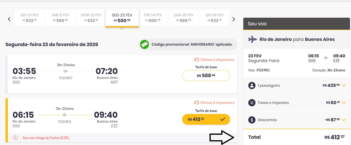 Cupom da Flybondi garante 20% de desconto na compra das passagens. Foto: Reprodução site da Flybondi