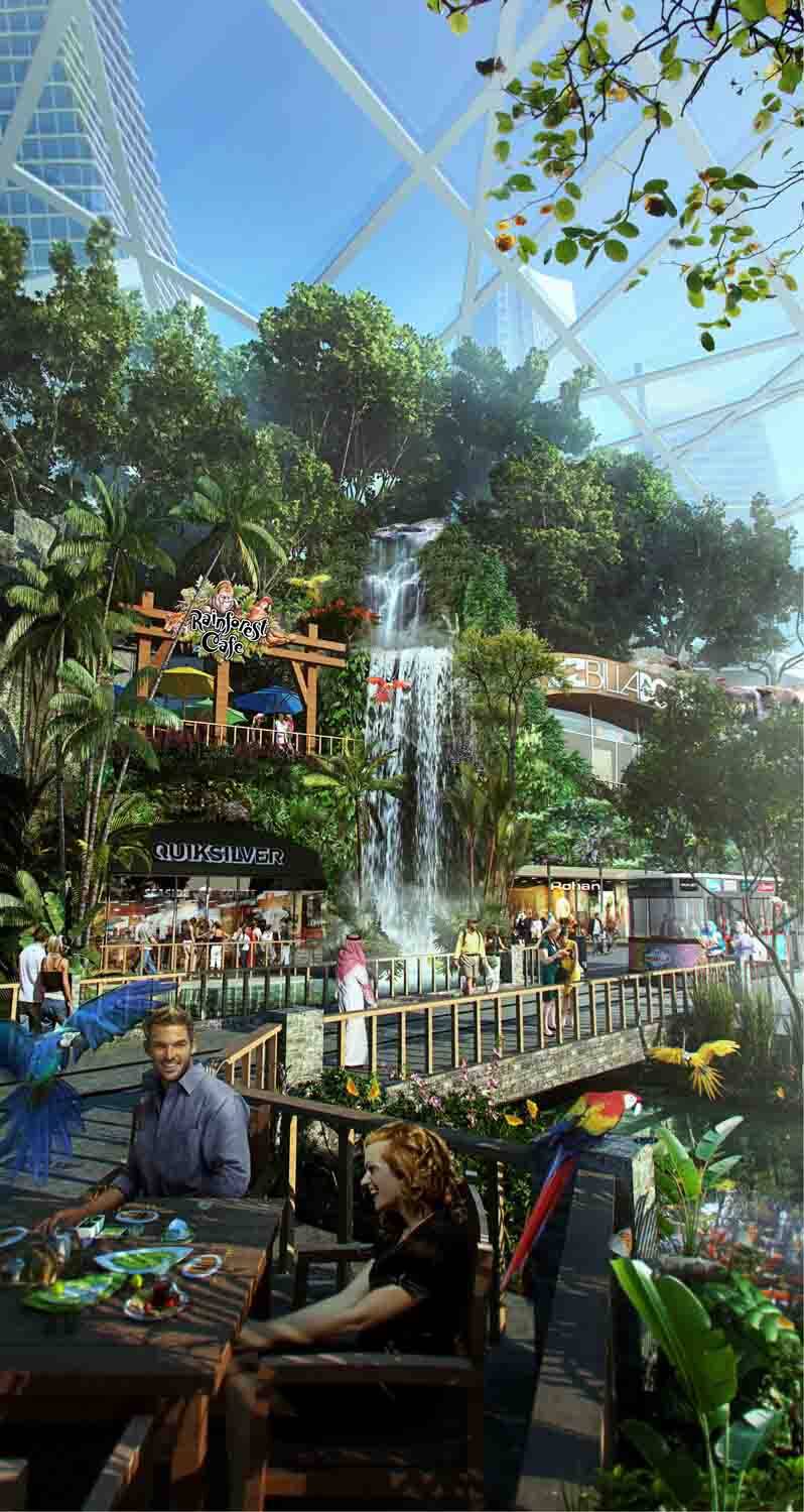 Mall of the World: parte do shopping será coberta com um domo de vidro que será aberto durante o inverno. Foto: Divulgação/Dubai Holding