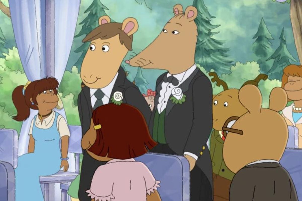 No desenho infantil "Arthur", o senhor Ratburn, professor da turma de Arthur, se casa com outro homem. Foto: Reprodução/Pinterest - 19.08.2022