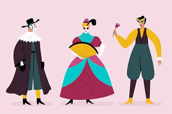 As histórias do trio eram encenadas em ruas e praças de cidades da Itália, servindo como entretenimento público inspirado pelas festividades carnavalescas. 
 Reprodução: Flipar