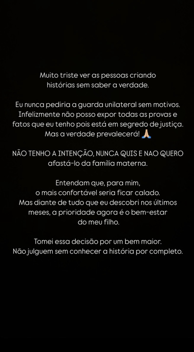 Declaração de Murilo Huff sobre o pedido de guarda unilateral. Foto: Reprodução: Instagram/@murilohuff