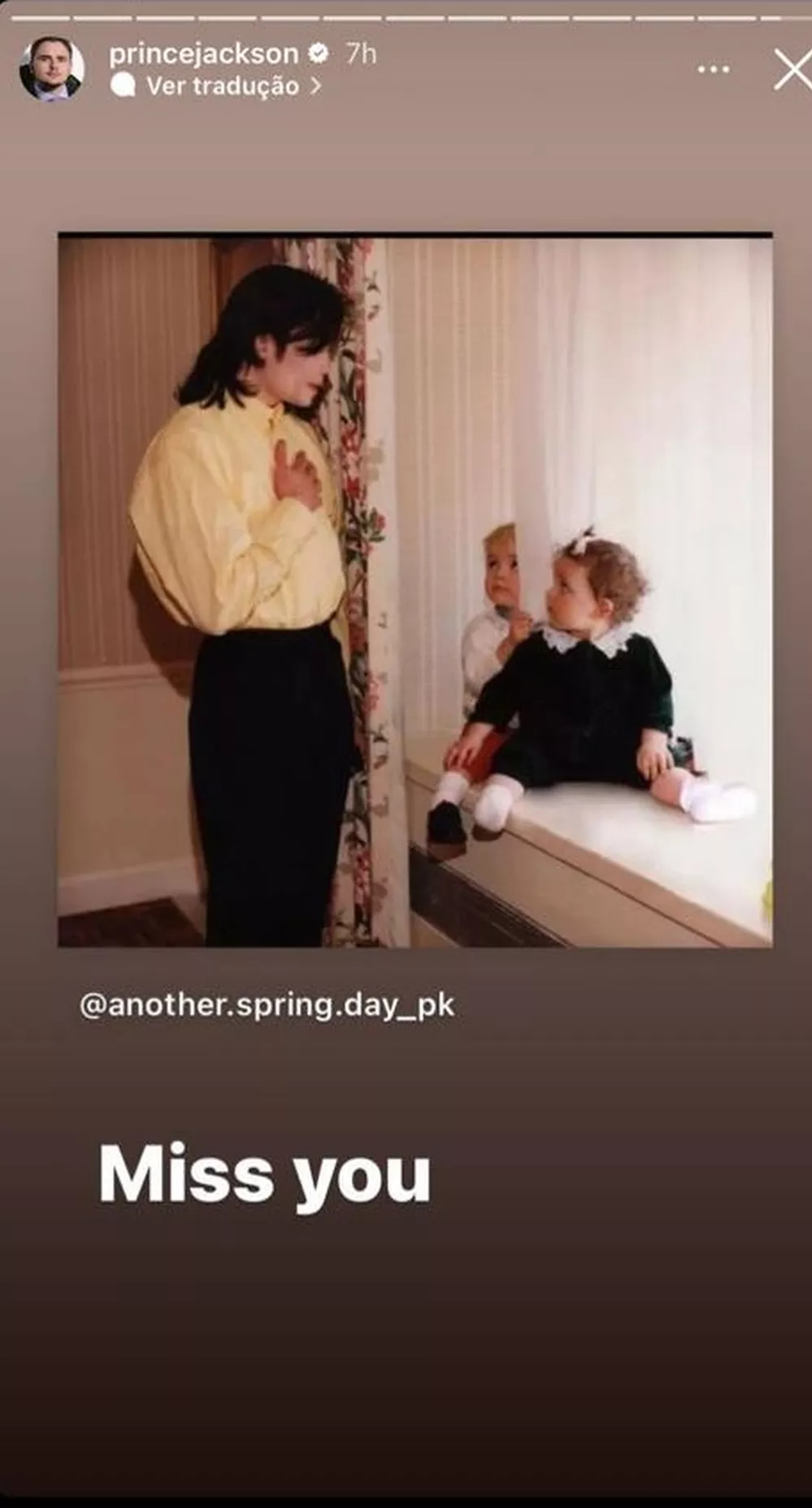 Michael Jackson em foto postada pelo filho caçula do artista, Prince Jackson. Foto: Reprodução/Instagram