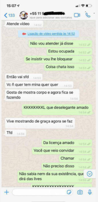 Modelo expõe conversa com Kleber Bambam. Foto: Divulgação