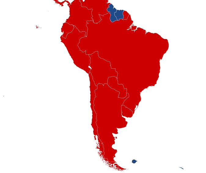 Na América do Sul, apenas dois países têm mão inglesa: Guiana e Suriname.  Reprodução: Flipar