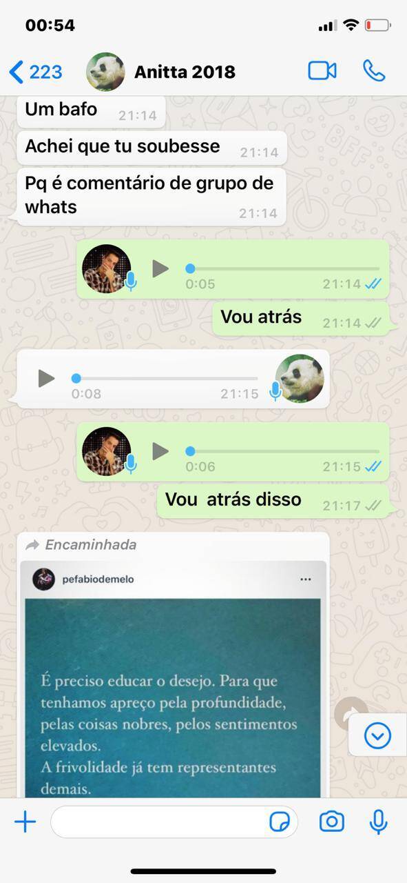Conversa entre Anitta e Léo Dias. Foto: Reprodução/Twitter