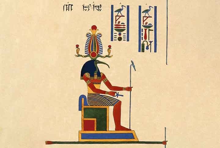 Thoth (Mitologia Egípcia) - Deus  da sabedoria, magia, escrita e conhecimento. Embora seja mais um deus do que um mago, é frequentemente retratado como uma figura que detém e ensina  mistérios e práticas mágicas. Os sacerdotes egípcios que praticavam magia e alquimia muitas vezes se inspiravam em Thoth, associado ao conhecimento dos mistérios do universo. Reprodução: Flipar