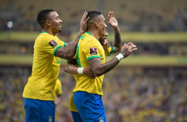 14 de outubro de 2021 - Eliminatórias da Copa do Mundo - Brasil 4 x 1 Uruguai, na Arena da Amazônia - Gols: Neymar, Raphinha (2) e Gabigol (BRA)