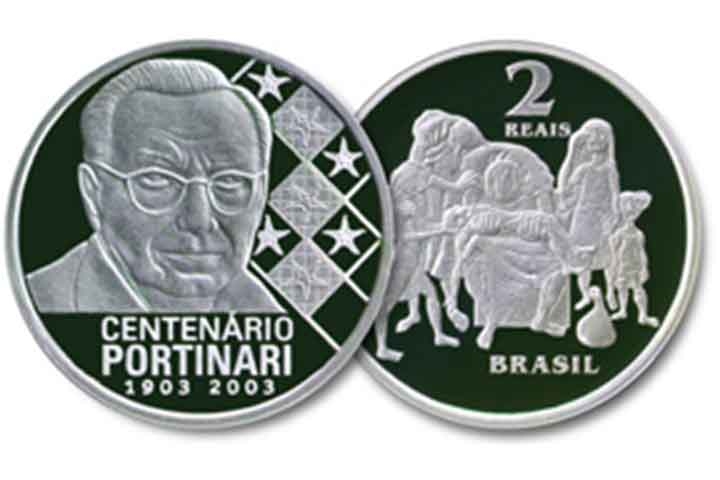 2003: Em homenagem ao Centenário de Candido Portinari, foram fabricadas 2 mil moedas de R$ 2. Reprodução: Flipar