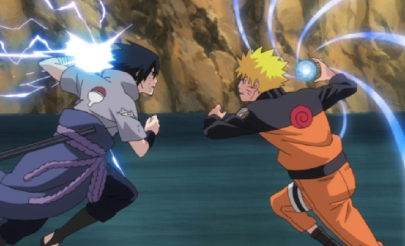 Naruto vs Sasuke - Anime: Naruto - Personagem principal, Naruto tem diversos inimigos ao longo da saga, mas sempre a imagem de Sasuke vem à sua mente, com um misto de respeito, raiva e carinho. A rivalidade está presente do começo ao fim e explica muito do crescimento dos dois personagens.  Reprodução: Flipar