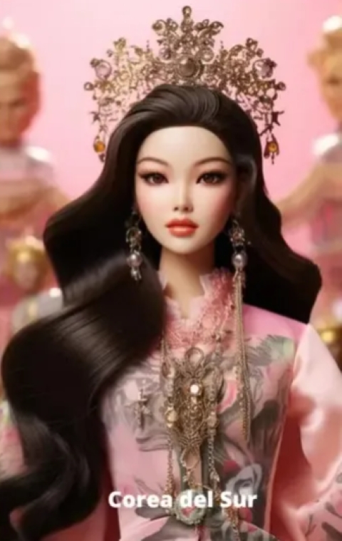 Essa é a Barbie sul-coreana, com os traços dos olhos muito bem desenhados. Quem não sabe a origem das ilustrações, provavelmente acharia que é uma boneca real.