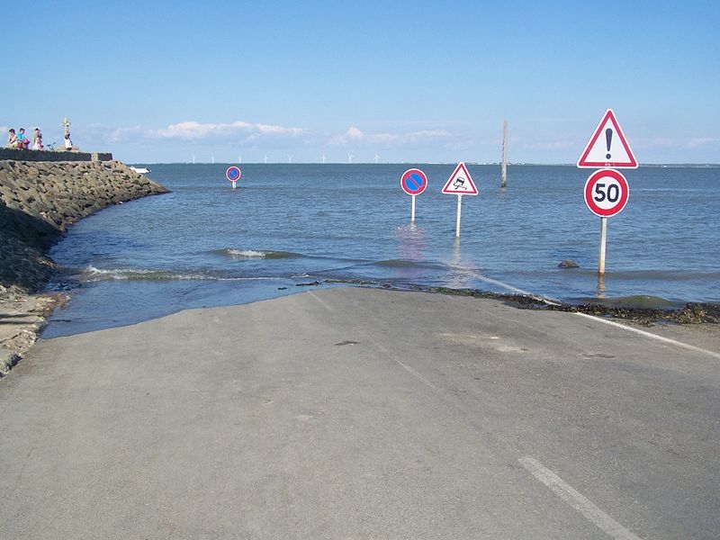 É famosa porque fica submersa conforme as marés. A via é transitável durante a maré baixa, ficando inundada duas vezes por dia durante a maré cheia, atingindo até 4m de profundidade. Reprodução: Flipar