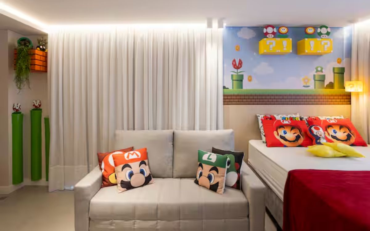 “Apartamento do Super Mario” atrai turistas em Blumenau com temática geek. Foto: Airbnb